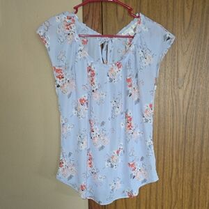 LC Lauren Conrad Floral Blouse - Light Blue and Pink